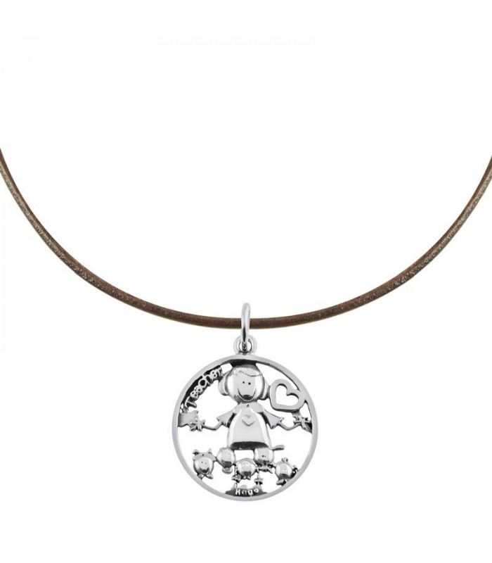 Teacher necklace in silver and leather