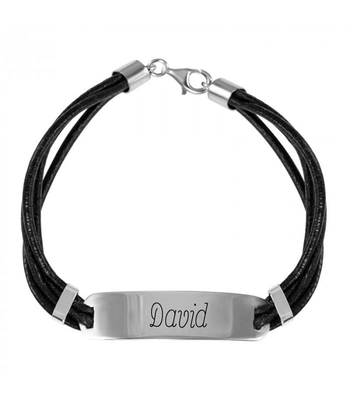 Personalized silver and leather bracelet