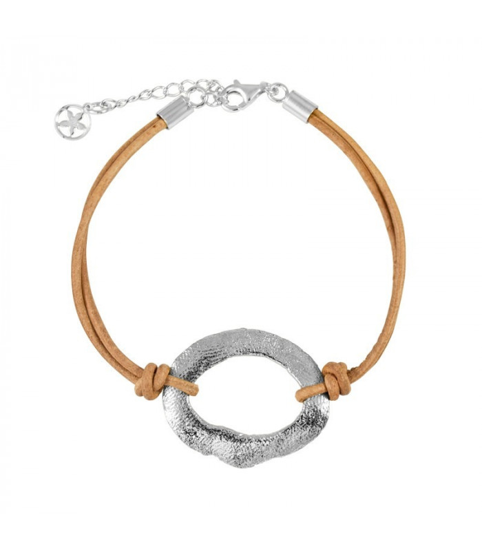 Pulsera de cuero circulo cera plata