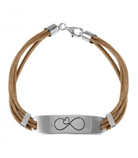 Infinity heart bracelet in silver and leather