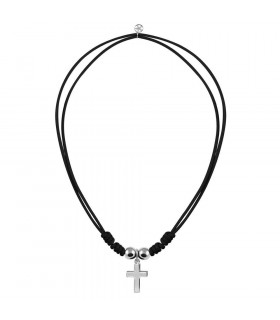 Silver cross with leather cord