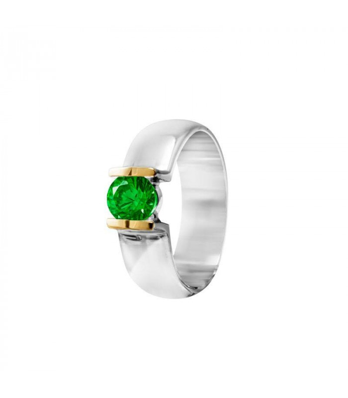 Emerald gold and silver ring