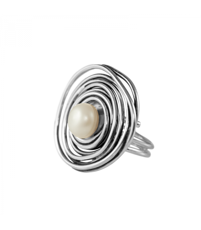 Ring rolling silver and pearl