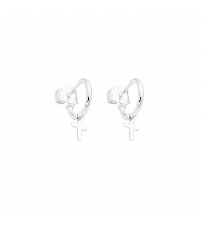 Silver cross hoop earrings | Hago