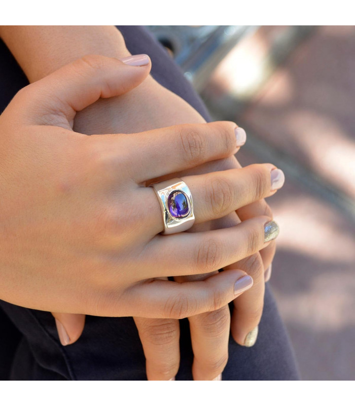 Silver Amethyst Stone Ring