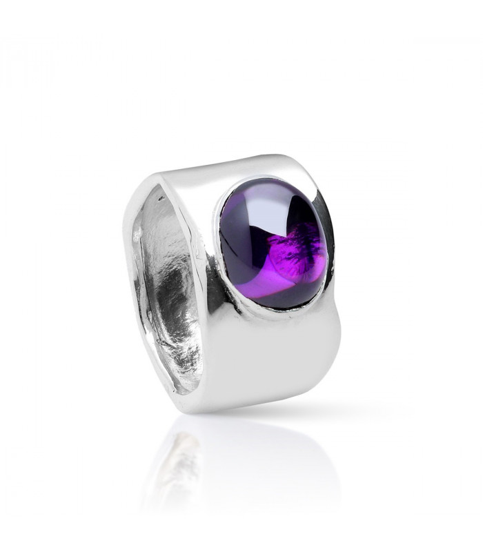 Silver Amethyst Oval Stone Ring