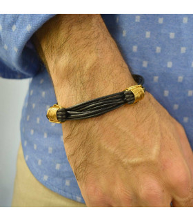 Leather Bracelet, Golden Knots