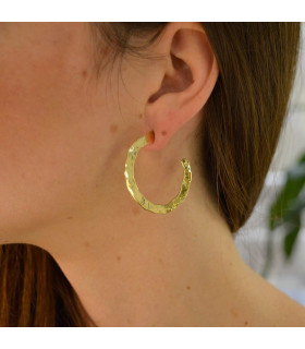 Wide hammered gold-plated earrings