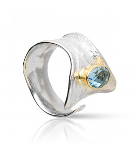 Tail ring in silver, gold and aquamarine