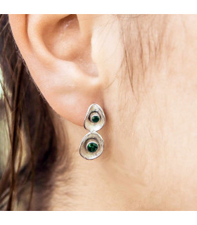 Green lily silver earrings