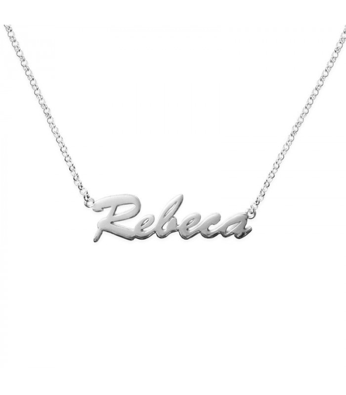 Personalized silver name necklace.