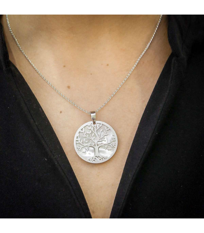 Silver and mother of pearl tree of life pendant