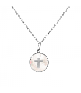 Silver cross and mother of pearl necklace