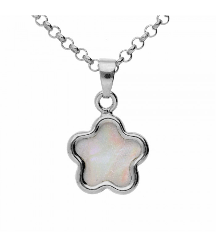 Silver nacre jasmine pendant