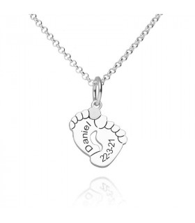 Personalized baby feet pendant in silver