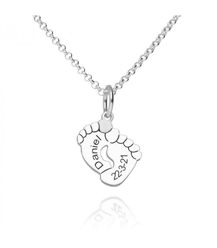 Personalized baby feet pendant in silver