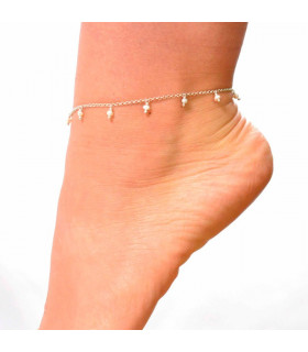 Anklet in silver with dangling pearls