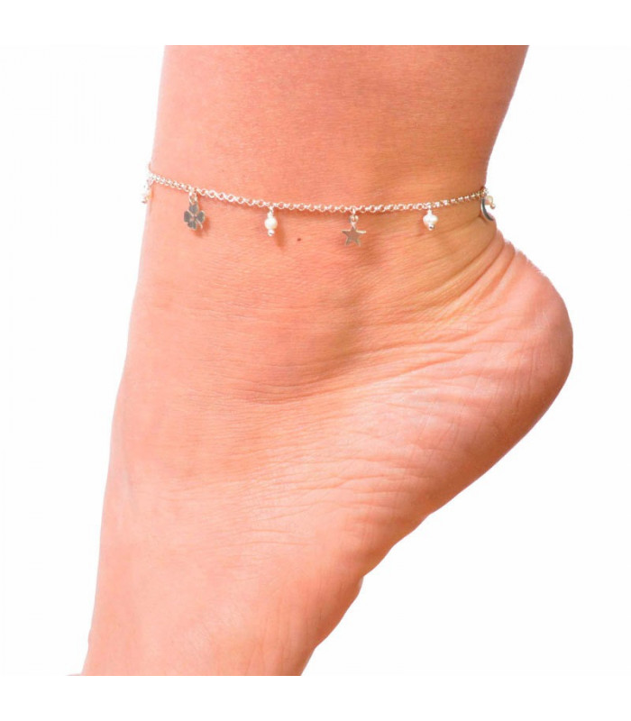 Hanging fetish anklet in silver