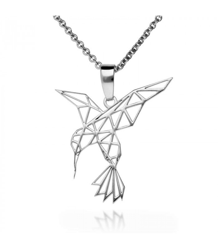 Origami hummingbird pendant in sterling silver