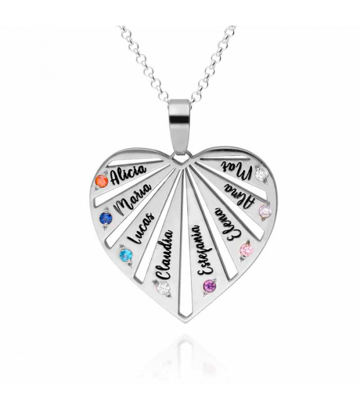 Colgante con forma de corazón con nombres personalizados en plata