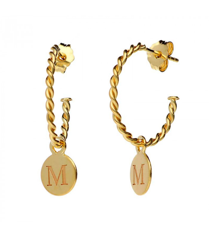 Initial medals hoop earrings