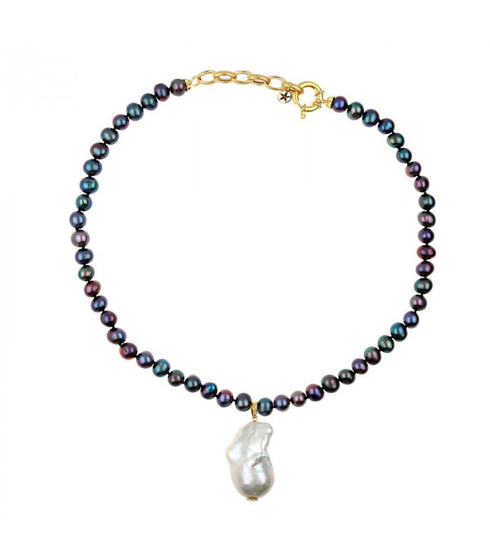 Tahitian pearl necklace set in gold plated sterling silver