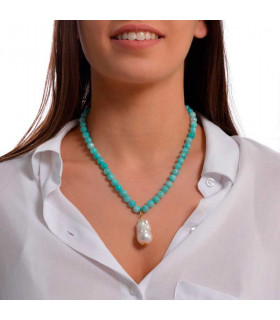 Amazonite woman necklace with pearl pendant