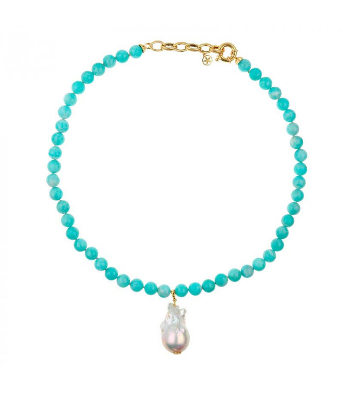 Amazonite necklace with baroque pearl pendant