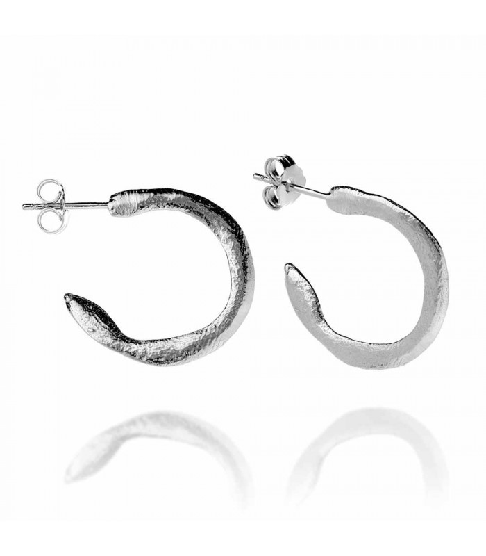 Silver hoops with irregular finish