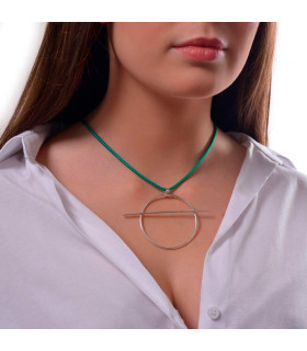 Cord necklace with circle in silver