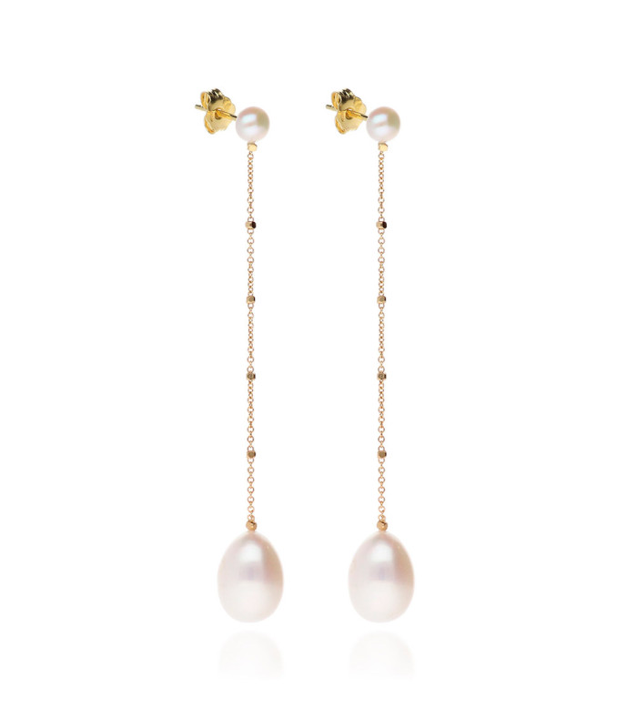 Long gold party earrings with pearls