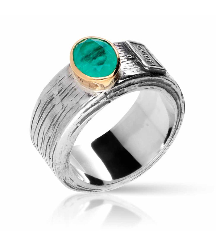 Silver and gold emerald ring