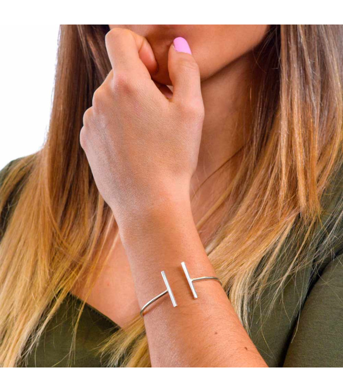 Women's bracelet with two parallel bars in silver