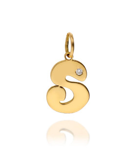 Initial S pendant in gold with a diamond