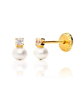 1.5mm Zirconia Pearl Earrings Gold