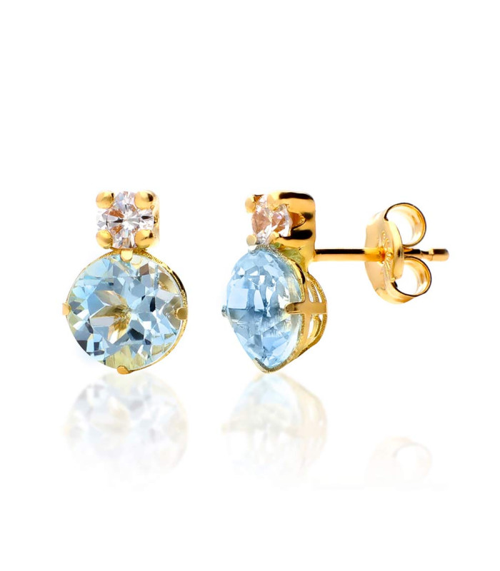 Aquamarine earrings with zircon in gold