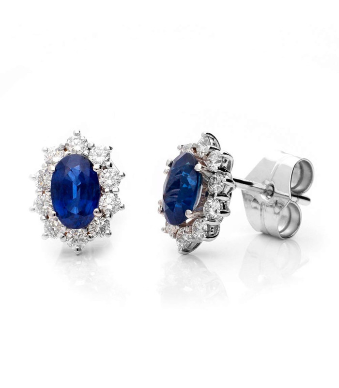 Diamond and central sapphire rosette earring