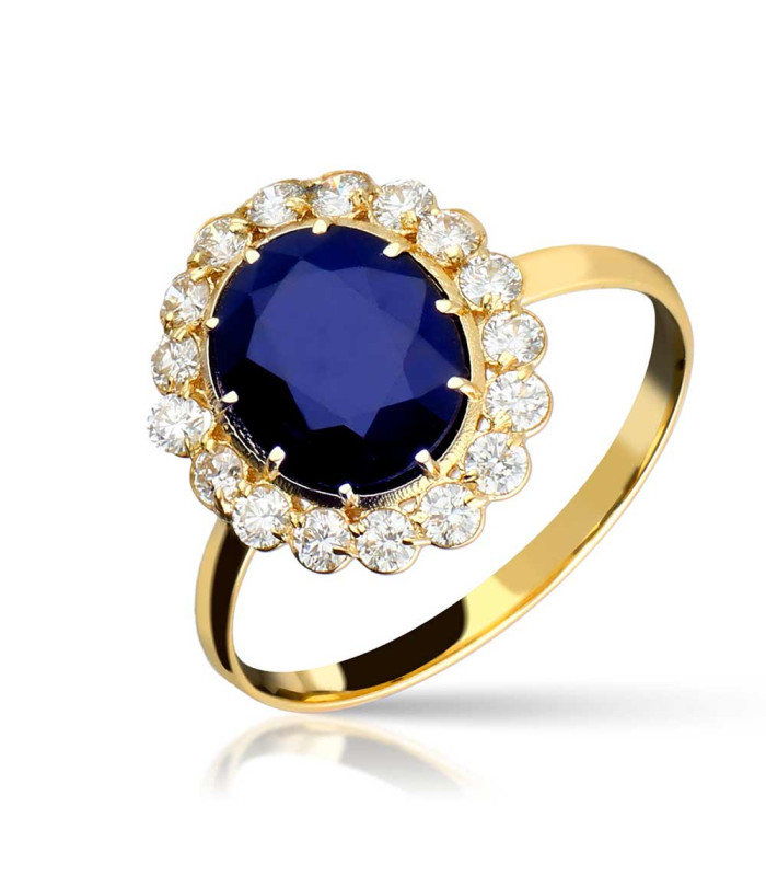 Gold ring with sapphire and diamonds