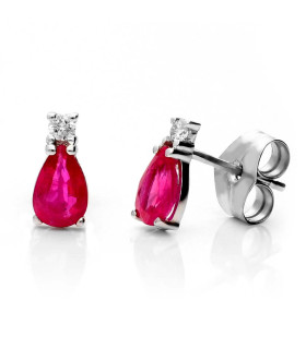 White gold earrings with teardrop-shaped ruby and a diamond