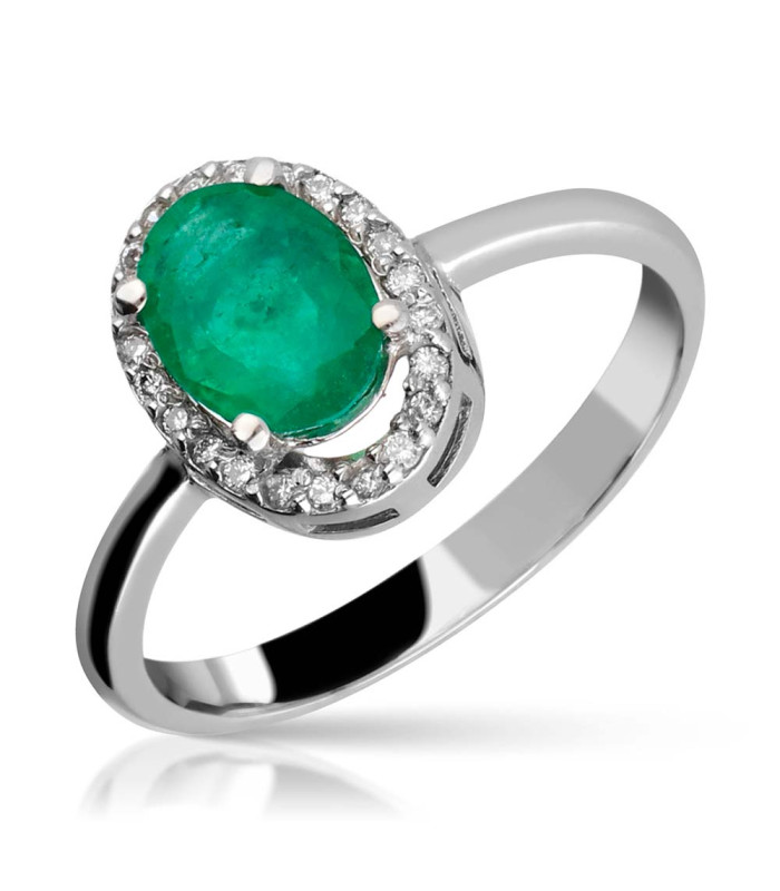 White gold ring with emerald and diamonds