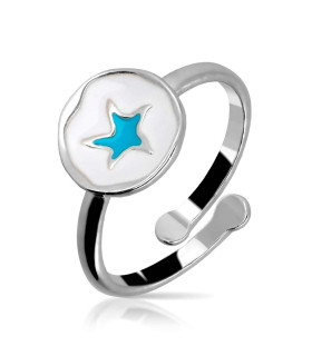 Silver star ring with enamel and adjustable