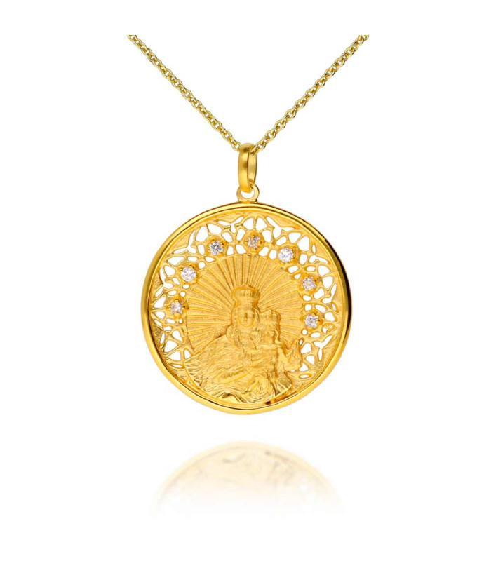 Virgin of Carmen medal necklace with stones