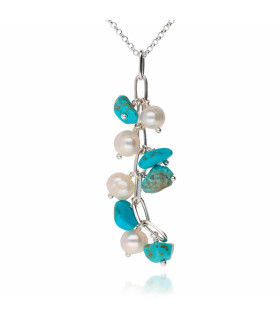 Giorno necklace with chain, turquoise and pearls