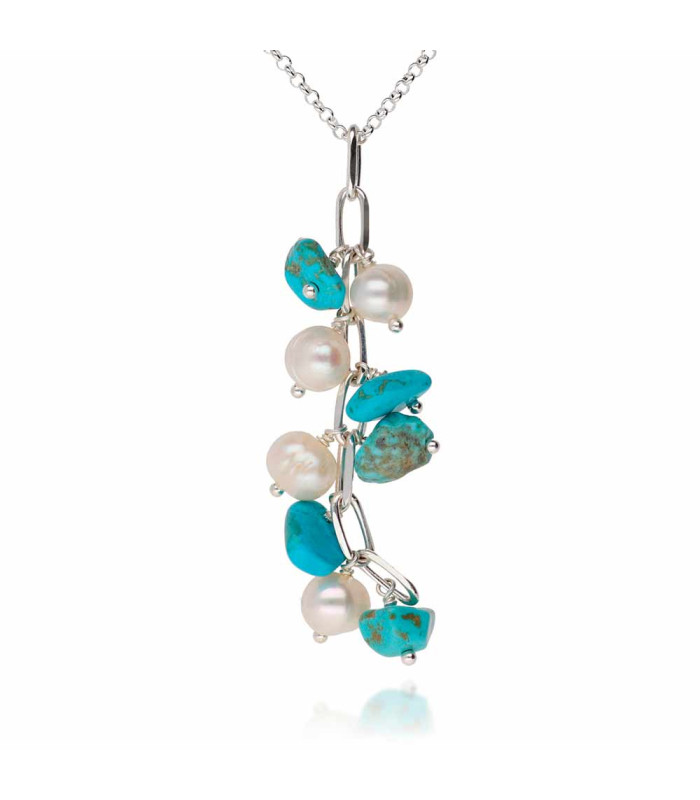 Giorno necklace with chain, turquoise and pearls