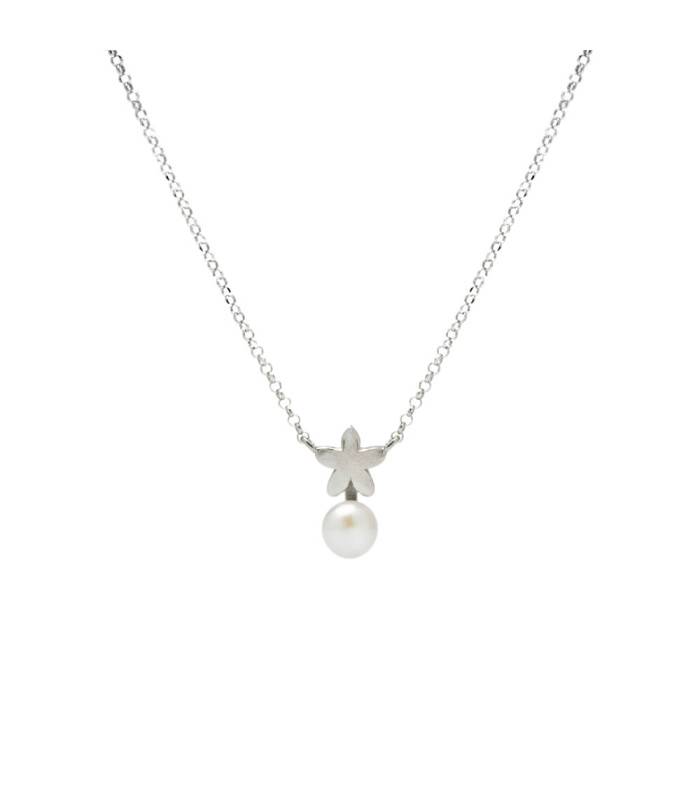 Silver jasmine necklace with button pearl