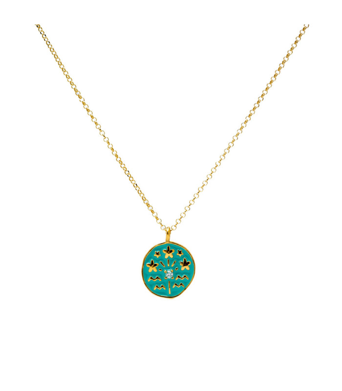 Fiorire necklace with gold-plated silver medal and turquoise enamel