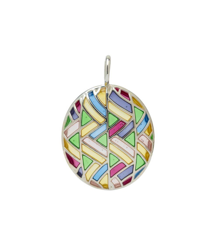 Silver stained glass pendant with colored enamel