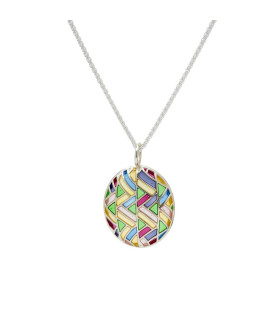 Stained glass necklace with multi-colored enamel in silver