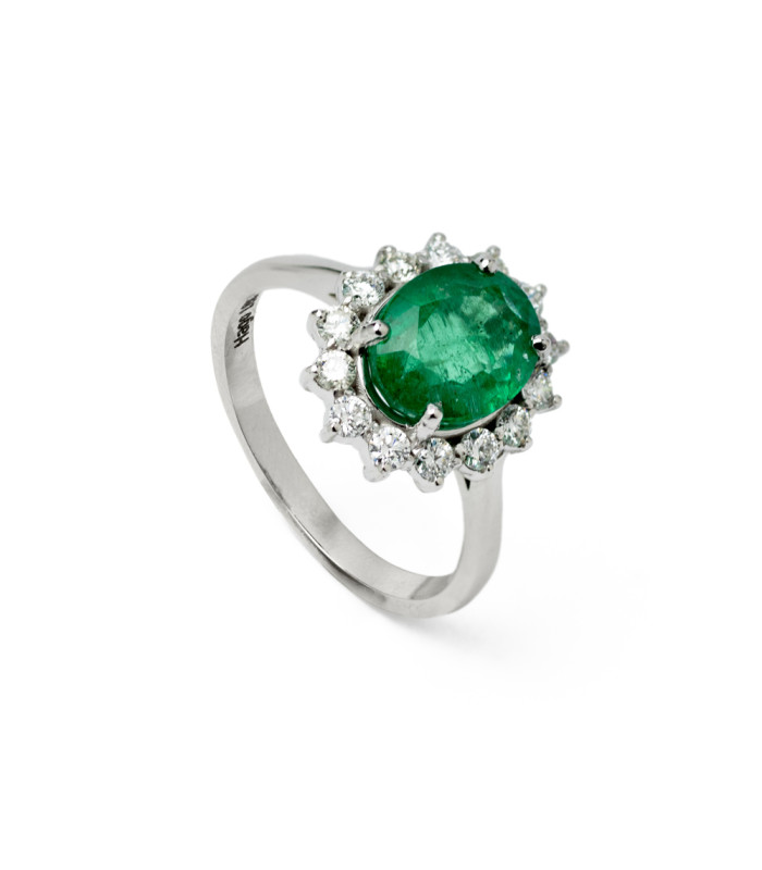 Natural emerald and diamond ring