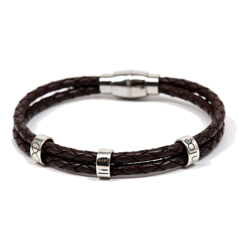 Pulsera hombre cuero y plata personalizada